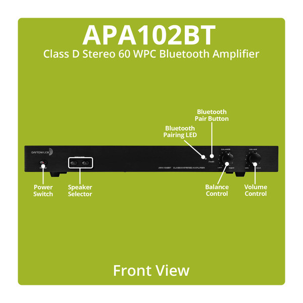 Alternate view 1 for Dayton Audio APA102BT Class D Stereo 60 WPC Bluetoot 300-593